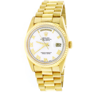 Rolex President Day-Date 18K Yellow Gold Original White Roman Dial Double Quick 36MM Automatic Mens Watch 18238