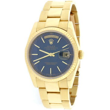 Rolex Day-Date Yellow Gold Blue Dial 36MM Automatic Mens Oyster Watch 118208