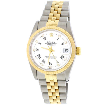 Rolex Datejust Midsize 2-Tone Yellow Gold/Stainless Steel Original White Roman Diamond Dial 31MM Jubilee Watch 68273