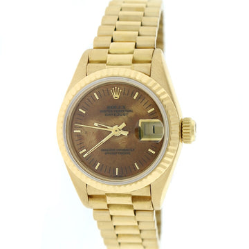 Rolex President Datejust Ladies 18K Yellow Gold 26MM Original Wooden Dial Automatic Watch 69178