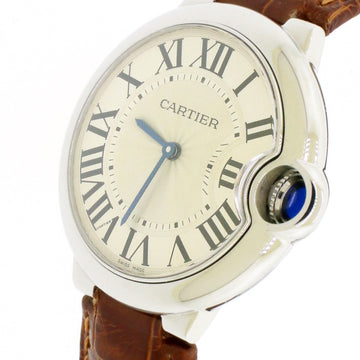 Cartier Ballon Bleu Silver Roman Dial Stainless Steel 36mm Watch Box Papers