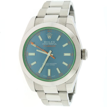 Rolex Milgauss 40mm Blue Stick Dial Automatic Stainless Steel Mens Oyster Watch 116400