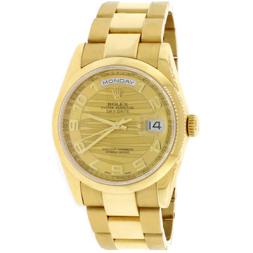 Rolex President Day-Date 18K Yellow Gold Original Champagne Wave Dial 36MM Automatic Mens Oyster Watch 118238