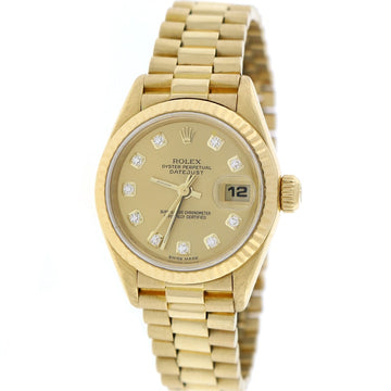 Rolex President Datejust Ladies 18K Yellow Gold 26MM Original Champagne Diamond Dial Automatic Watch 69178
