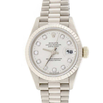 Rolex President Datejust Ladies 18K White Gold 26MM Original Diamond Dial Automatic Watch 69179