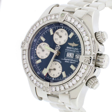 Breitling Chrono SuperOcean Day-Date Blue Concentric Dial 42MM Automatic Stainless Steel Mens Watch A13340 w/Diamond Bezel