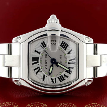 Cartier Roadster Large Silver Roman Dial Automatic Stainless Steel Mens Watch W62025V3