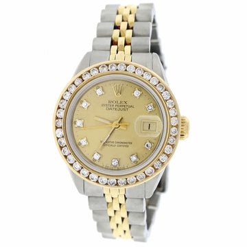 Rolex Datejust Ladies 2-Tone 18K Gold/Stainless Steel Original Champagne Diamond Dial 26mm Automatic Watch w/Diamond Bezel