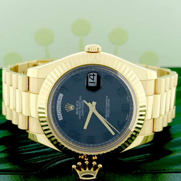 Rolex President Day-Date II 18K Yellow Gold Black Arabic Concentric Dial 41MM Automatic Mens Watch 218238