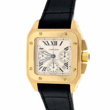 Cartier Santos 100 Chronograph 18K Yellow Gold Automatic Mens Watch W20096Y1