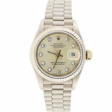 Rolex President Datejust Ladies Original Silver Diamond Dial 18K White Gold 26MM Automatic Watch 69179