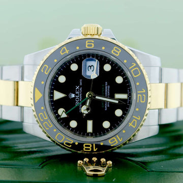 Rolex GMT-Master II 2-Tone Yellow Gold & Stainless Steel Black Ceramic Bezel Automatic Mens Watch 116713LN