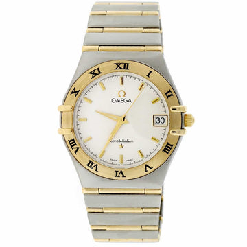 Omega Constellation 2-Tone 18K Yellow Gold & Stainless Steel Original Silver Dial 34MM Full Bar Band Mens Watch
