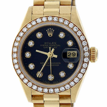 Rolex President Datejust Ladies Original Diamond Dial & Bezel 18K Yellow Gold 26MM Automatic Watch 69178