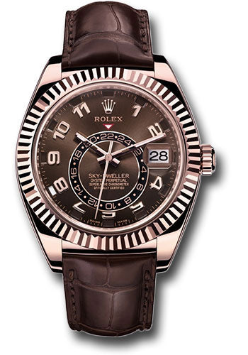 Rolex Everose Gold Sky-Dweller Watch - Chocolate Sunray Arabic Dial - Brown Leather Strap - 326135 cho