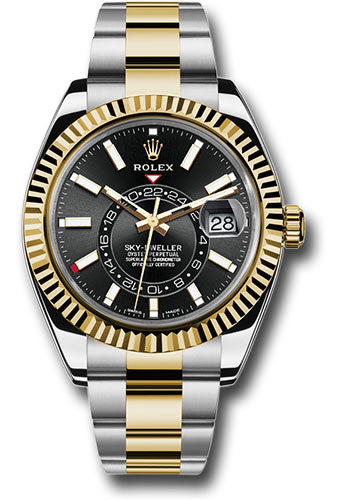 Rolex Yellow Rolesor Sky-Dweller Watch - Black Index Dial - Oyster Bracelet - 326933 bk