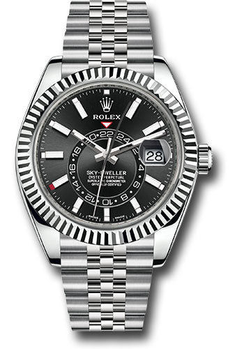Rolex Oyster Perpetual White Rolesor Sky-Dweller Watch - Black Index Dial - Jubilee Bracelet - 326934 bkij