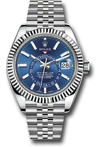 Rolex Oyster Perpetual White Rolesor Sky-Dweller Watch - Blue Index Dial - Jubilee Bracelet - 326934 blij