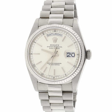 Rolex President Day-Date 18K White Gold 36MM Silver Stick Dial Automatic Watch 18039