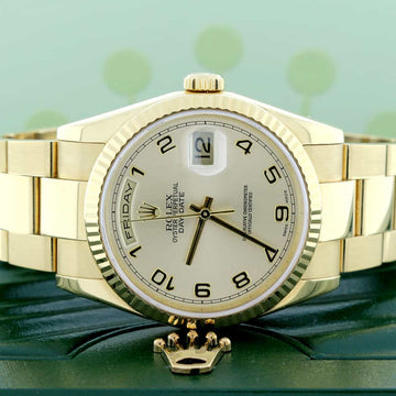 Rolex President Day-Date 18K Yellow Gold Original Champagne Arabic Dial 36MM Automatic Mens Oyster Watch 118238