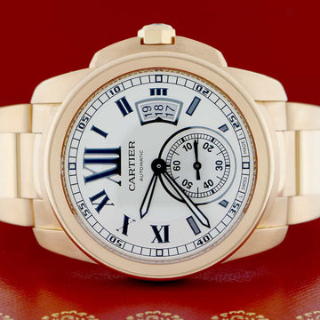 Cartier Calibre de Cartier 18K Rose Gold 42mm Silver Roman Dial Automatic Mens Watch W7100018