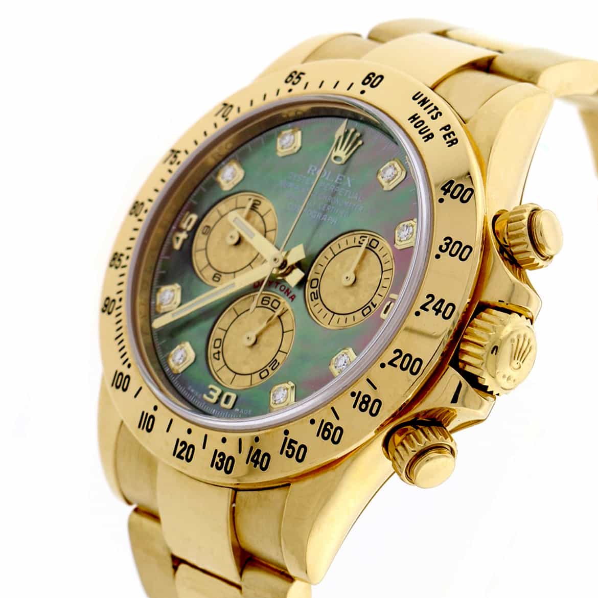 Rolex Cosmograph Daytona 18K Yellow Gold Original Dark Mother of Pearl Diamond Dial 40MM Automatic Mens Watch 116508