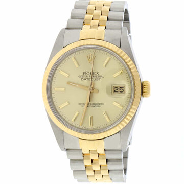 Rolex Datejust 2-Tone 18K Yellow Gold & Stainless Steel Original Champagne Dial 36MM Automatic Mens Watch 16013