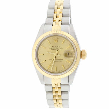 Rolex Datejust Ladies 2-Tone 18K Yellow Gold/Steel Original Champagne Stick Dial 26MM Jubilee Watch 69173