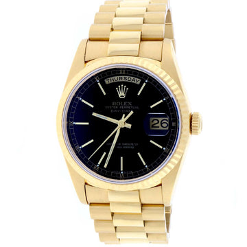 Rolex President Day-Date 18K Yellow Gold Original Black Dial 36MM Automatic Mens Watch 18238