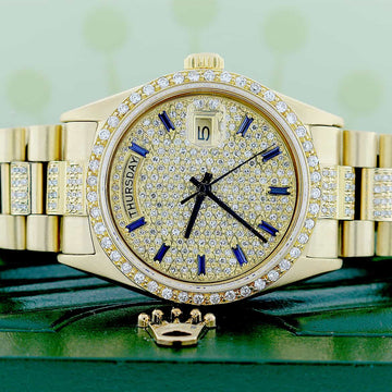 Rolex President Day-Date 18K Yellow Gold 36MM Automatic Watch w/Diamond Dial/Bezel & Bracelet