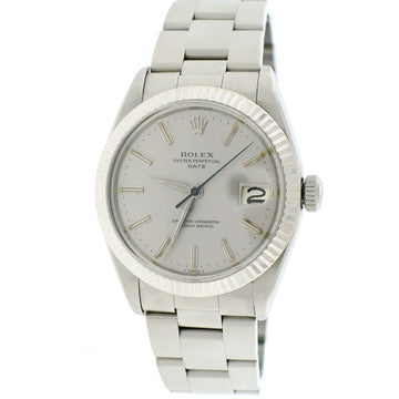 Rolex Oyster Perpetual Date 34mm Silver Index Dial Automatic Stainless Steel Watch 1500
