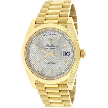 Rolex President Day-Date 40 18K Yellow Gold Silver Motif Dial Automatic Mens Watch 228238