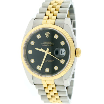 Rolex Datejust Original Black Jubilee Diamond Dial 2-Tone Yellow Gold/Steel 36MM Automatic Mens Watch 116233