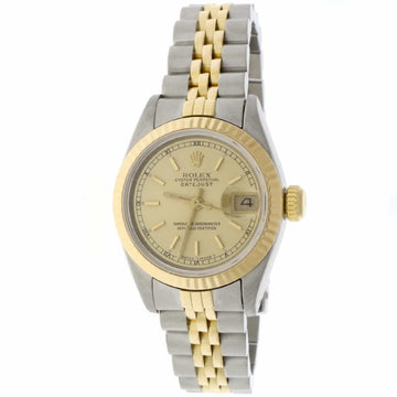 Rolex Datejust Ladies 2-Tone Yellow Gold/Steel Original Champagne Stick Dial 26MM Jubilee Watch 69173