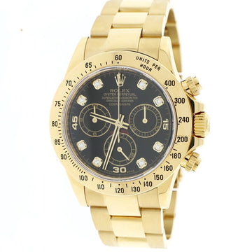 Rolex Cosmograph Daytona 18K Yellow Gold Factory Diamond Dial 40MM Automatic Mens Oyster Watch 116528