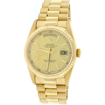 Rolex President Day-Date 18K Yellow Gold Factory Champagne Stick Dial Double Quick 36MM Automatic Mens Watch 18238