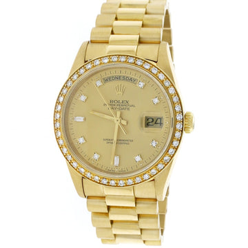 Rolex President Day-Date 18K Yellow Gold 36MM Automatic Mens Watch 18238 w/Pave Dial/Diamond Bezel