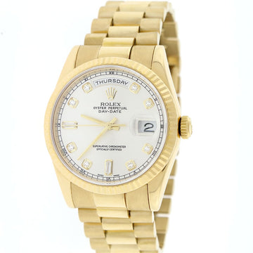Rolex President Day-Date 18K Yellow Gold Factory Diamond Dial 36mm Automatic Mens Watch 118238