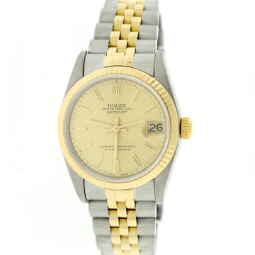 Rolex Datejust Midsize 2-Tone Yellow Gold/Stainless Steel Original Champagne Stick Dial 31MM Jubilee Watch 68273