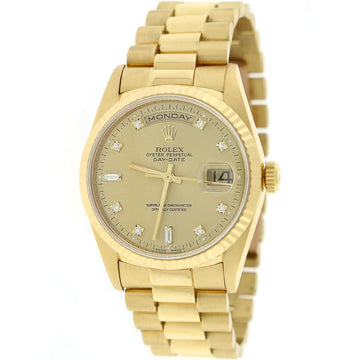 Rolex President Day-Date 18K Yellow Gold Factory Champagne Diamond Dial 36MM Automatic Mens Watch 18238