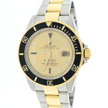 Rolex Submariner 2-Tone 18K Yellow Gold/Steel Original Serti Diamond Dial 40mm Mens Oyster Watch 16613