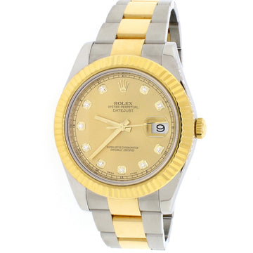 Rolex Datejust II 2-Tone18K Yellow Gold & Stainless Steel Factory Champagne Diamond Dial 41MM Automatic Mens Oyster Watch 116333