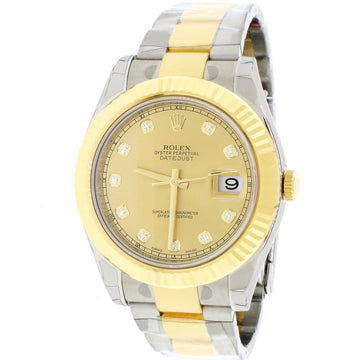 UNWORN Rolex Datejust II 2-Tone18K Yellow Gold & Stainless Factory Champagne Diamond Dial 41MM Automatic Mens Oyster Watch 116333 w/BoxPapers
