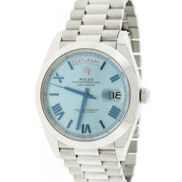 Rolex President Day-Date 40 Platinum Original Ice Blue Quadrant Motif Roman Dial Automatic Mens Watch 228206