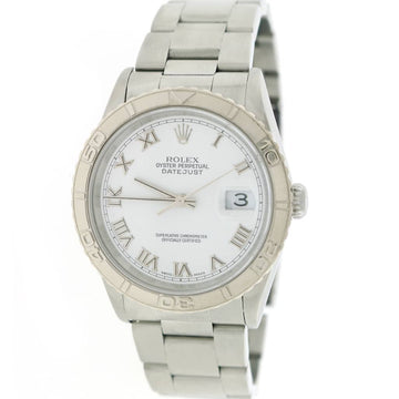 Rolex Datejust Turnograph Thunderbird 36MM White Roman Dial Automatic Stainless Steel Mens Watch 16264