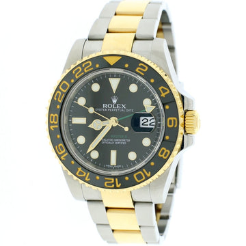 Rolex GMT-Master II 2-Tone Yellow Gold & Stainless Steel Black Ceramic Bezel Automatic Mens Oyster Watch 116713