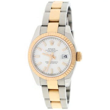 Rolex Datejust Ladies 2-Tone 18K Rose Gold/Steel 26MM Original White Stick Dial Oyster Watch 179171