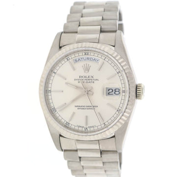 Rolex President Day-Date 18K White Gold 36MM Original Stick Dial Automatic Mens Watch 18239