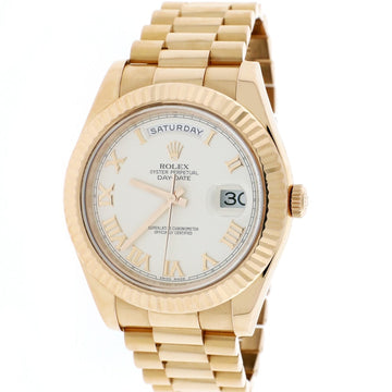 Rolex President Day-Date II 18K Rose Gold Factory Pink Ivory Roman Dial 41MM Automatic Mens Watch 218235