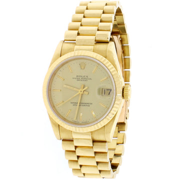 Rolex President Datejust Midsize 18K Yellow Gold w/ Champagne Dial 31MM Automatic Watch w/Box&Papers